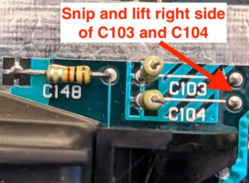 C103 and C104 have been snipped and lifted